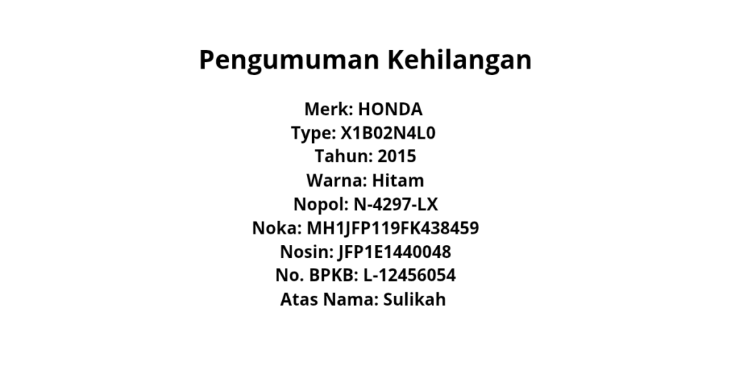Berita Kehilangan STNK