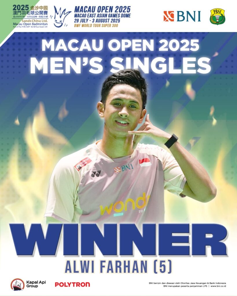 Alwi Juara Macau Open 2025, Raih Gelar BWF World Tour Super 300 Pertamanya