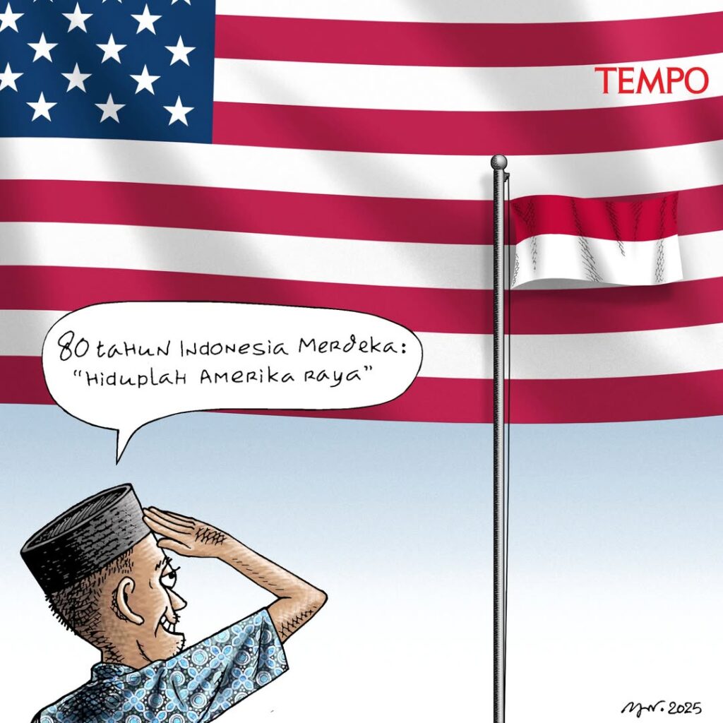 Karikatur TEMPO: Bayang-Bayang Merah Putih dan Kuasa Amerika Menjelang 80 Tahun Kemerdekaan RI