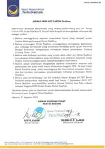NasDem Nonaktifkan Dua Anggota DPR Terkait Pernyataan Kontroversial