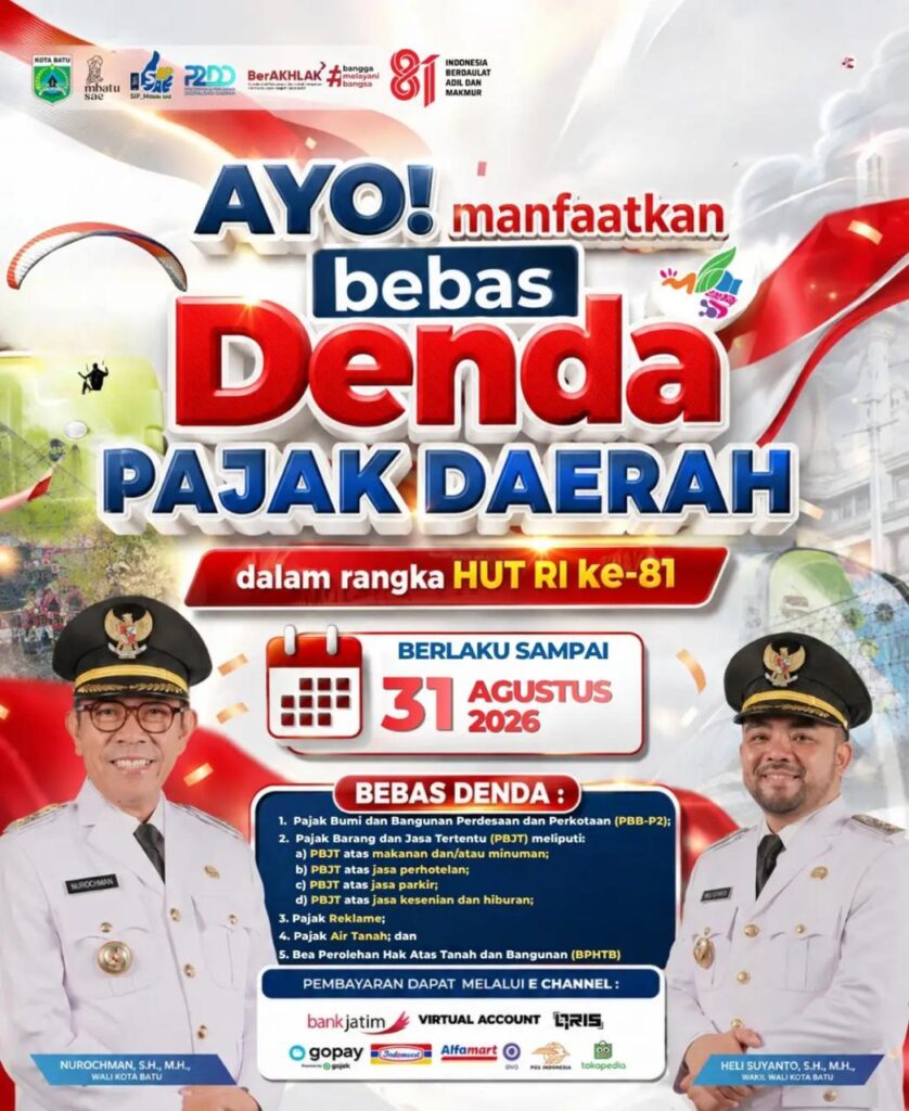 Hore! Pemkot Batu Bebaskan Denda Pajak Resto, Cafe, dan Hotel Hingga 31 Agustus 2026